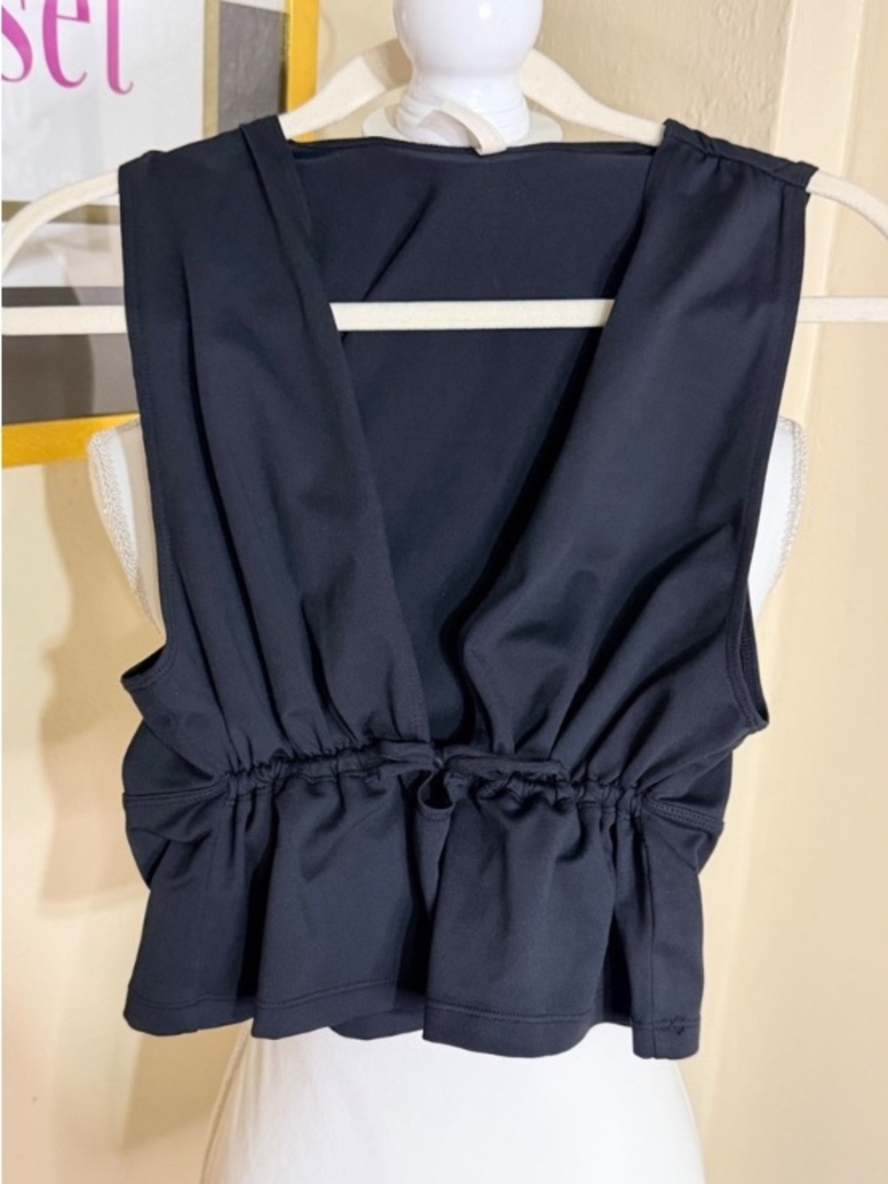 Black Sleeveless Drawstring Peplum Tank Top